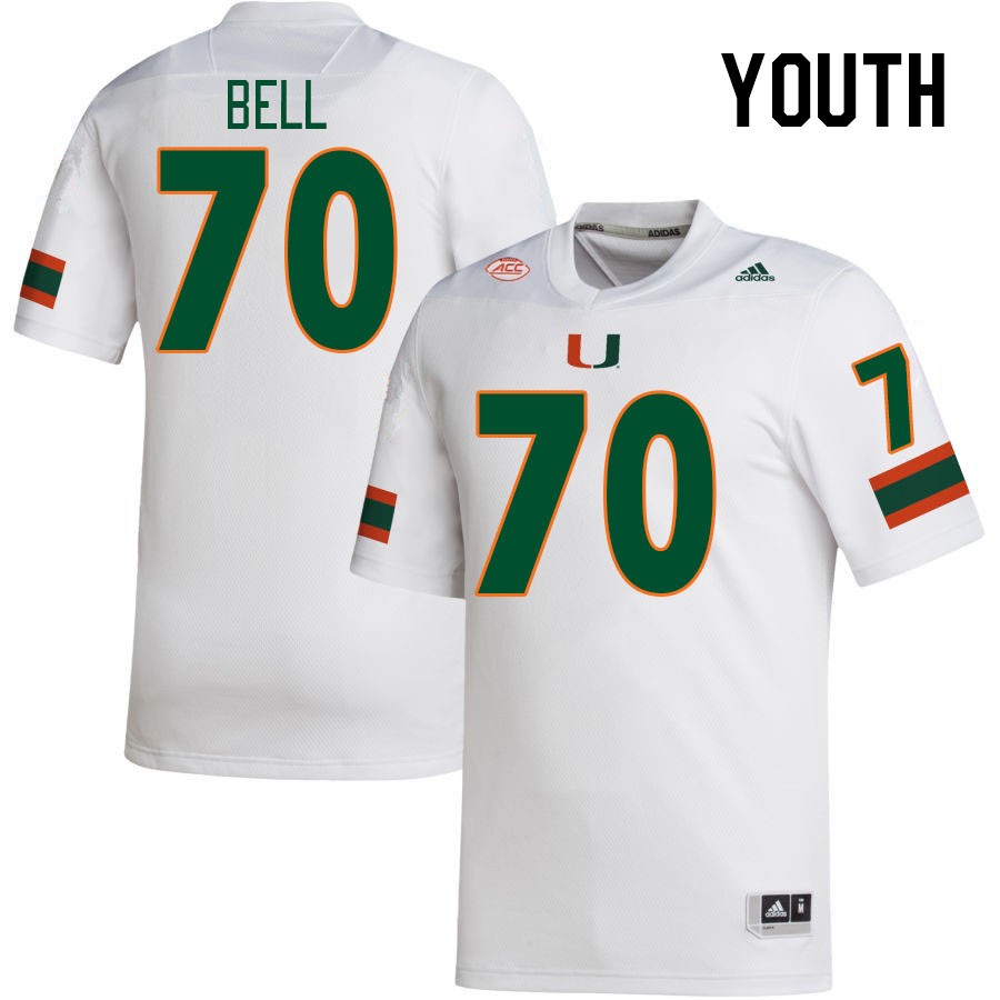 Youth #70 Markel Bell Miami Hurricanes College Football Jerseys Stitched-White